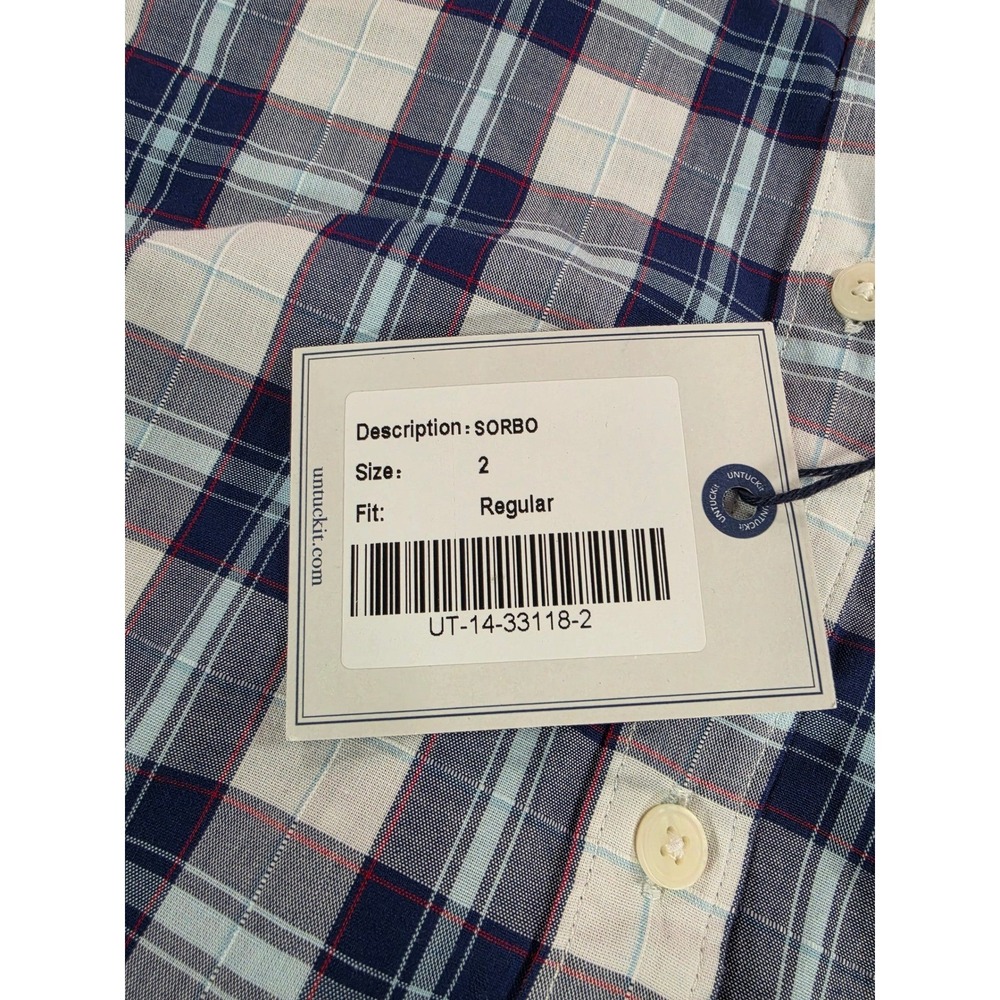 UNTUCKit Sorbo Womens Plaid Button Down Shirt Navy Blue Size 2 UT-14-33118-2 NWT - Picture 2 of 8